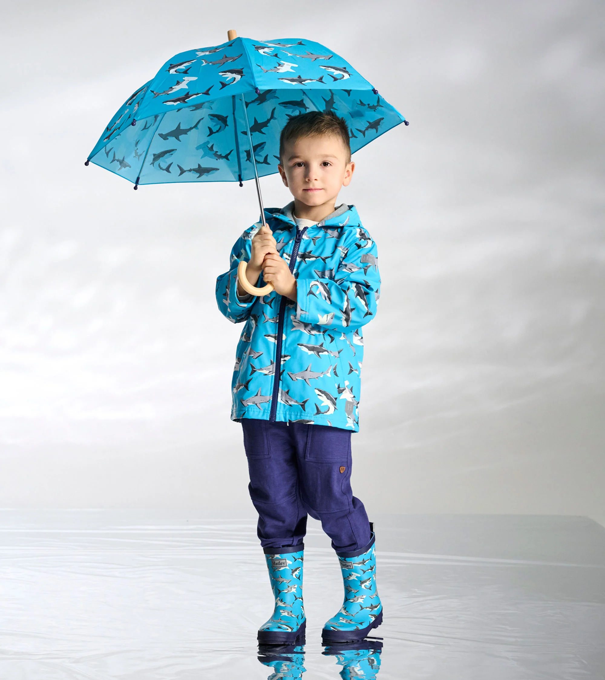 Boys Colour Changing Shark Party Zip-Up Rain Jacket - Image 4