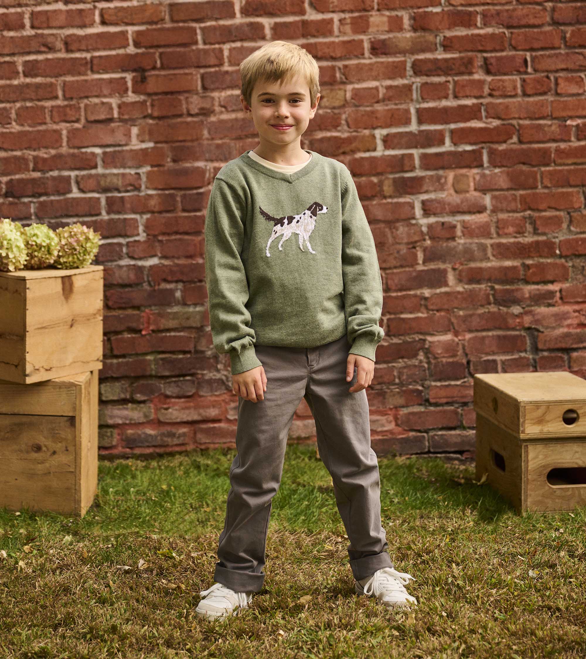 Boys Hunting Dogs V-Neck Sweater - Image 2