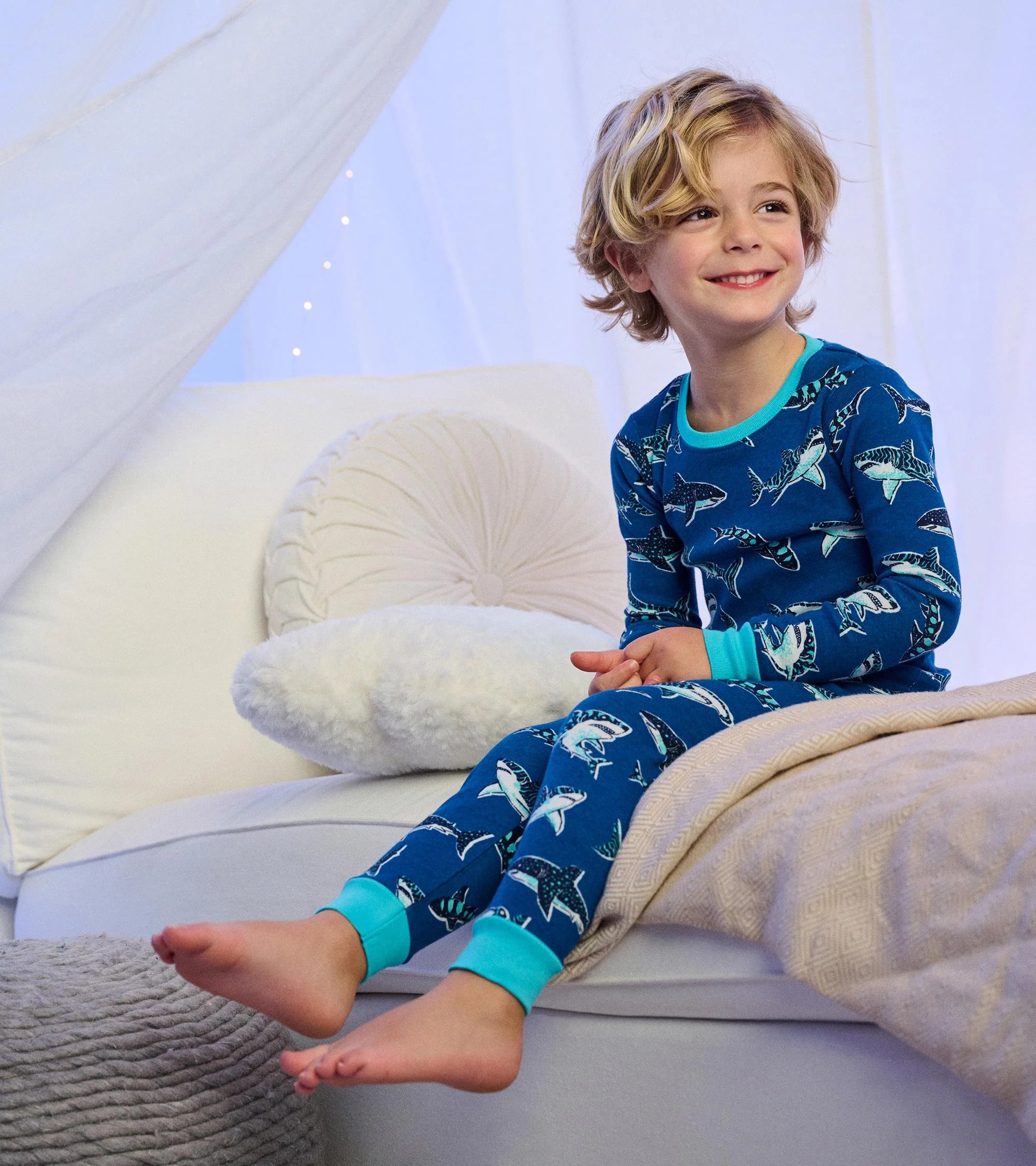 Boys Patterned Sharks Cotton Pajama Set - Image 2
