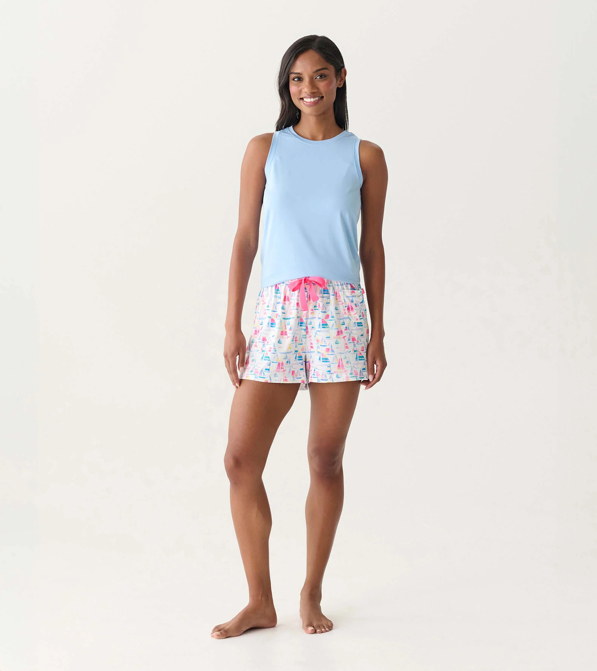 Women's Placid Blue Polyknit Scoop Neck Tank Top - Image 3