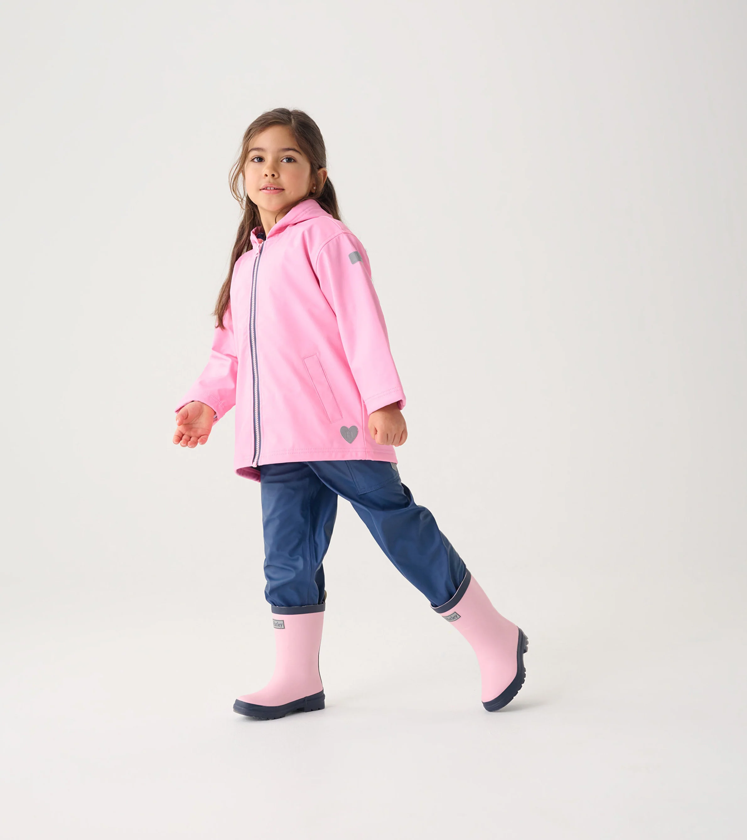 Girls Classic Pink Zip-Up Rain Jacket - Image 5
