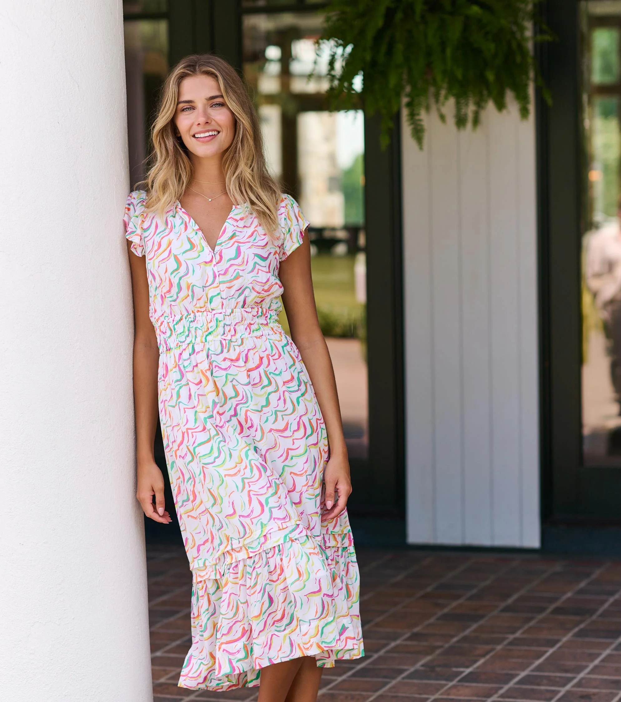 Fiona Midi Dress - Wavy Stripes