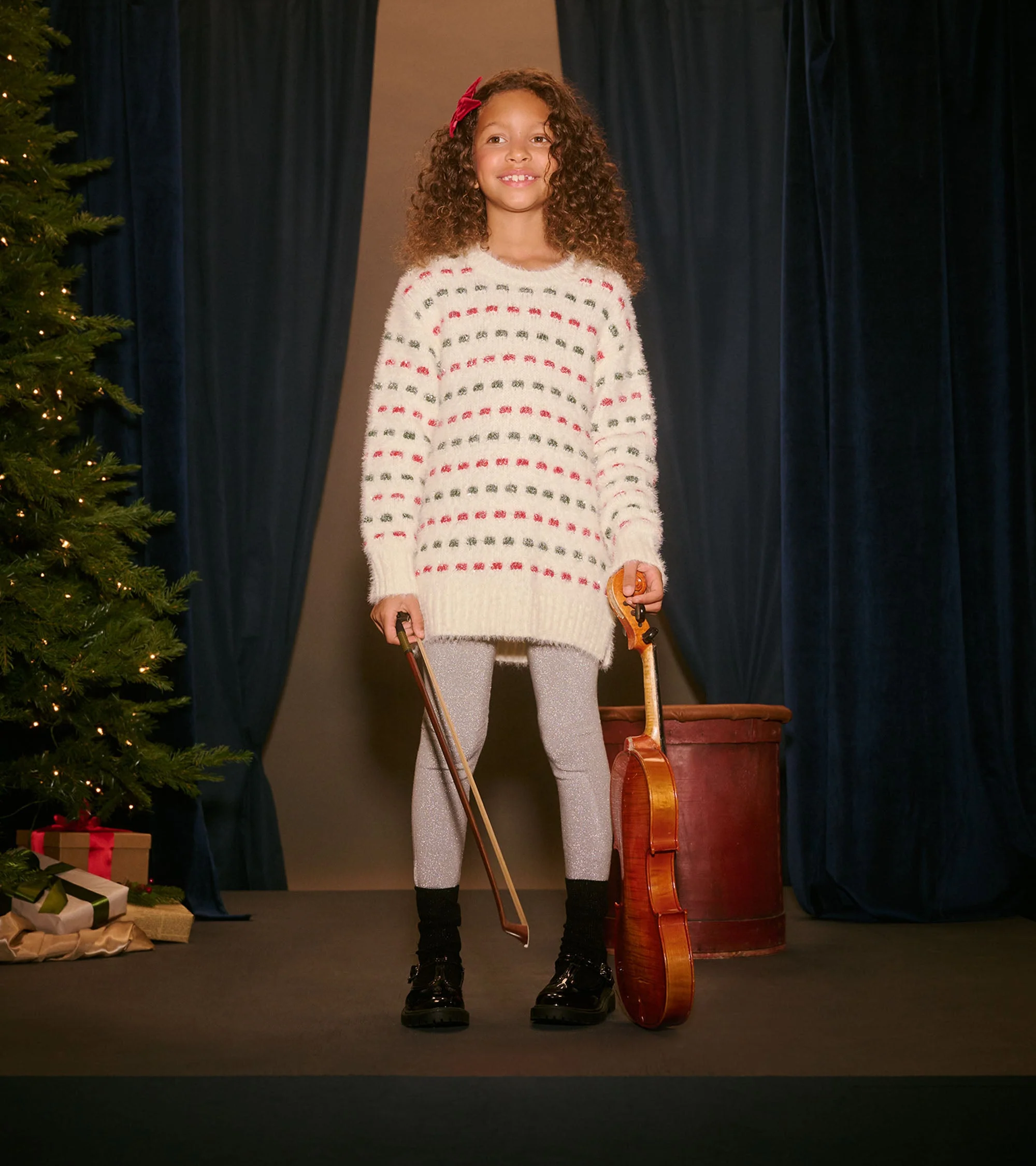 Girls Holiday Basket Weave Sweater - Image 2