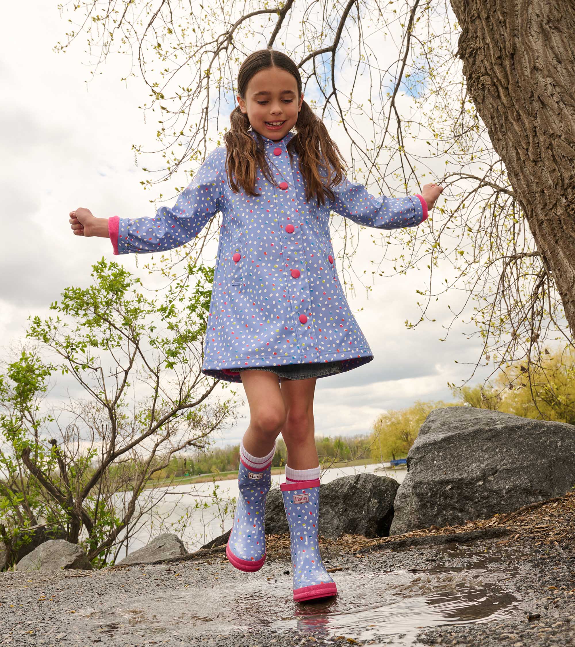 Girls Lots of Dots Button-Up Rain Jacket - Image 4