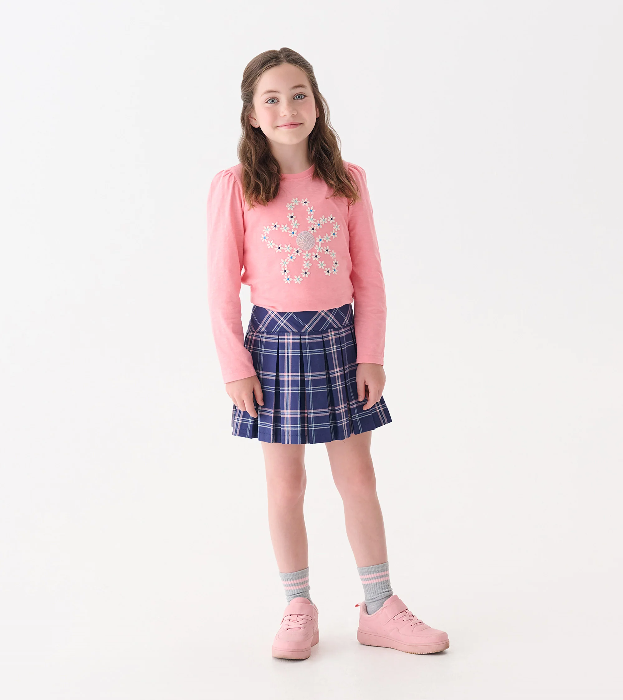 Girls Preppy Plaid Pleated Skirt - Image 2