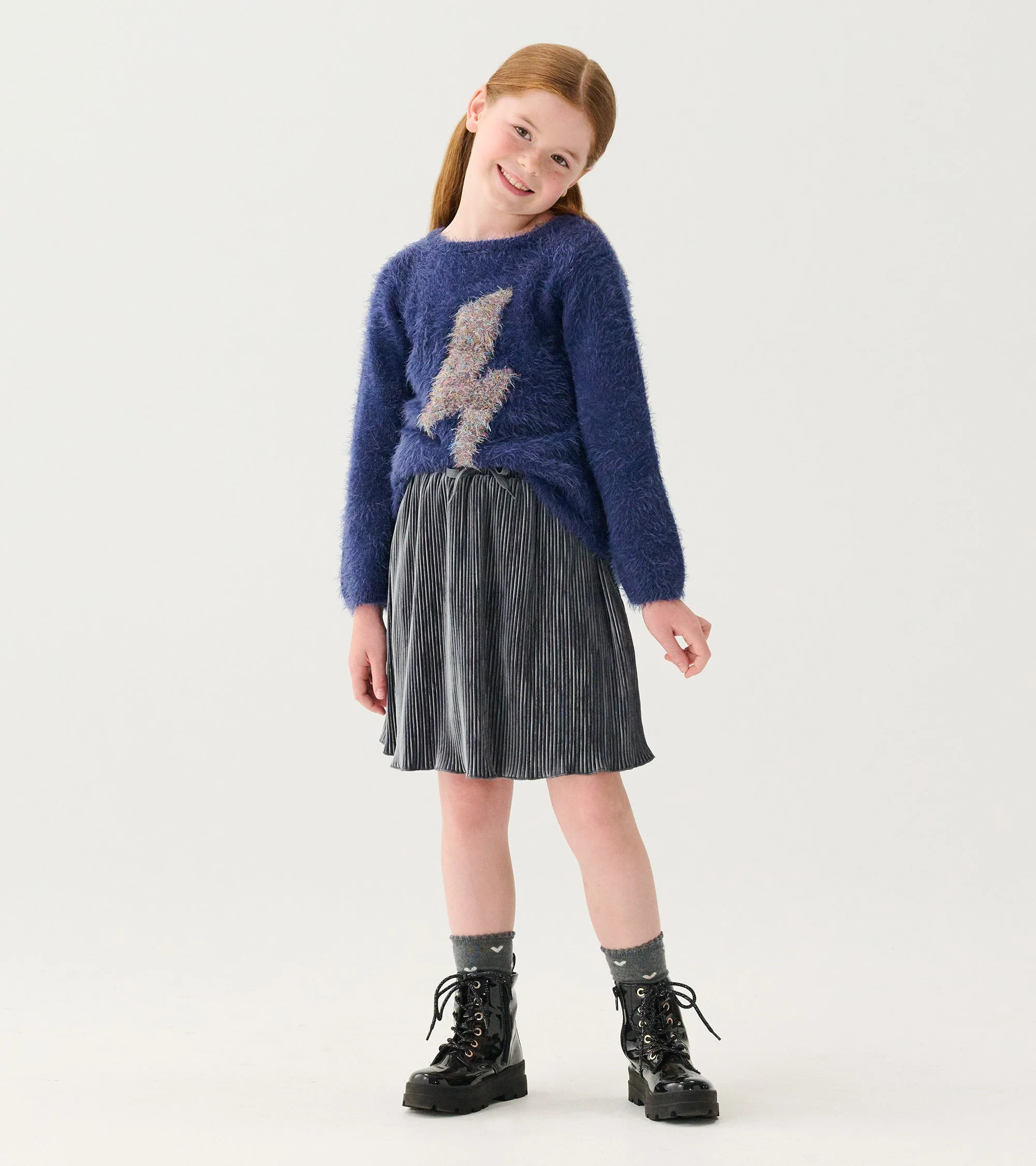 Girls Silver Shine Pleated Velour Skirt - Image 2