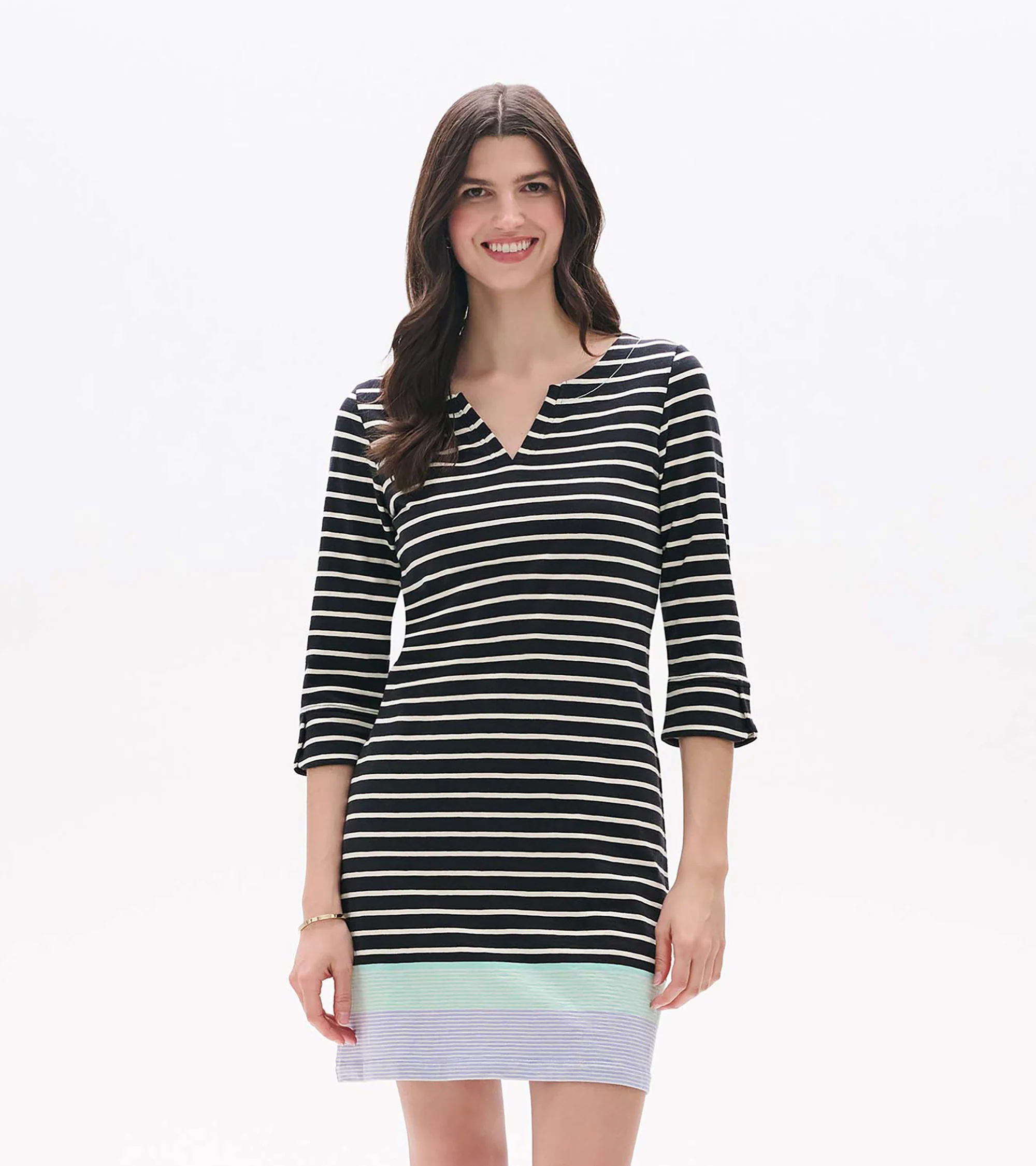 Lily Notch Neck Dress - Caviar Stripes