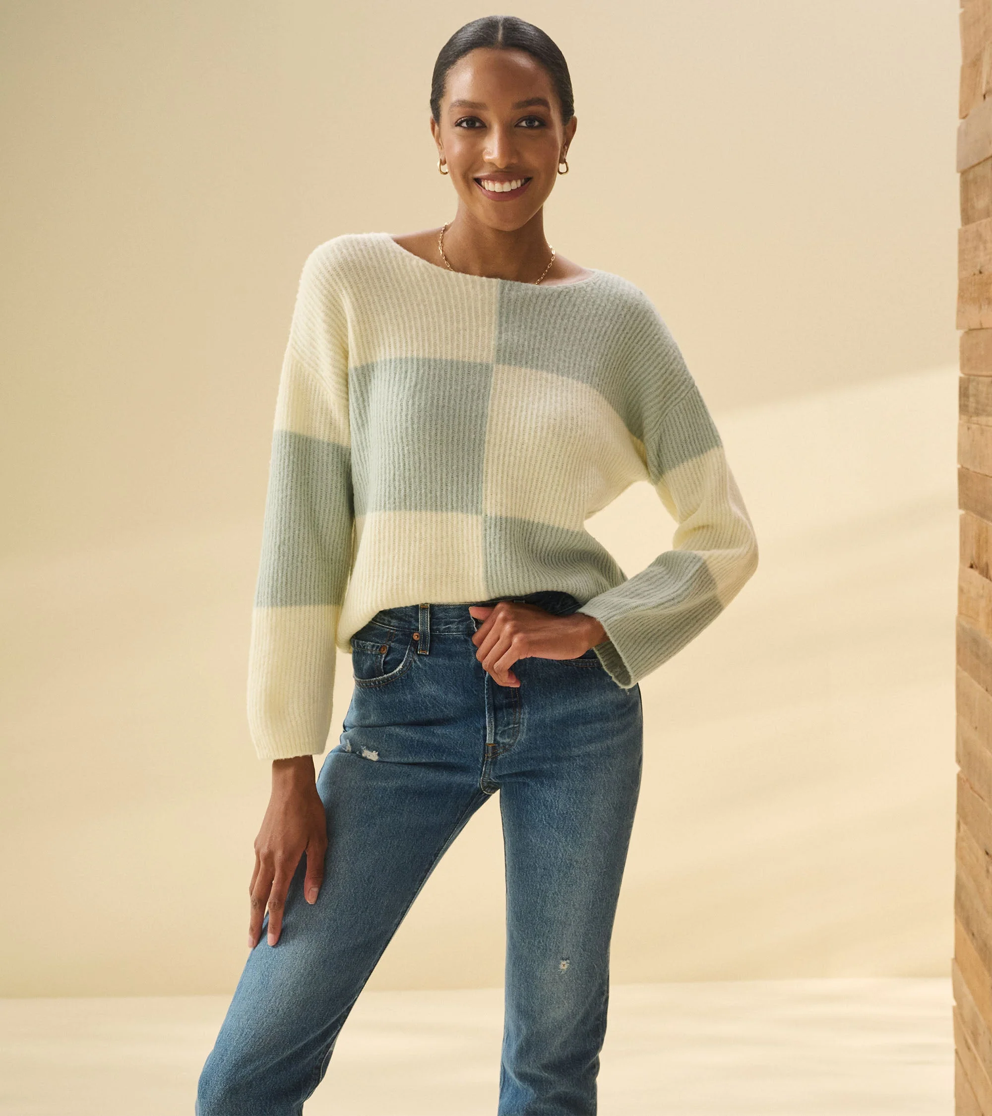 Monroe Sweater - Sage Green Blocks - Image 3
