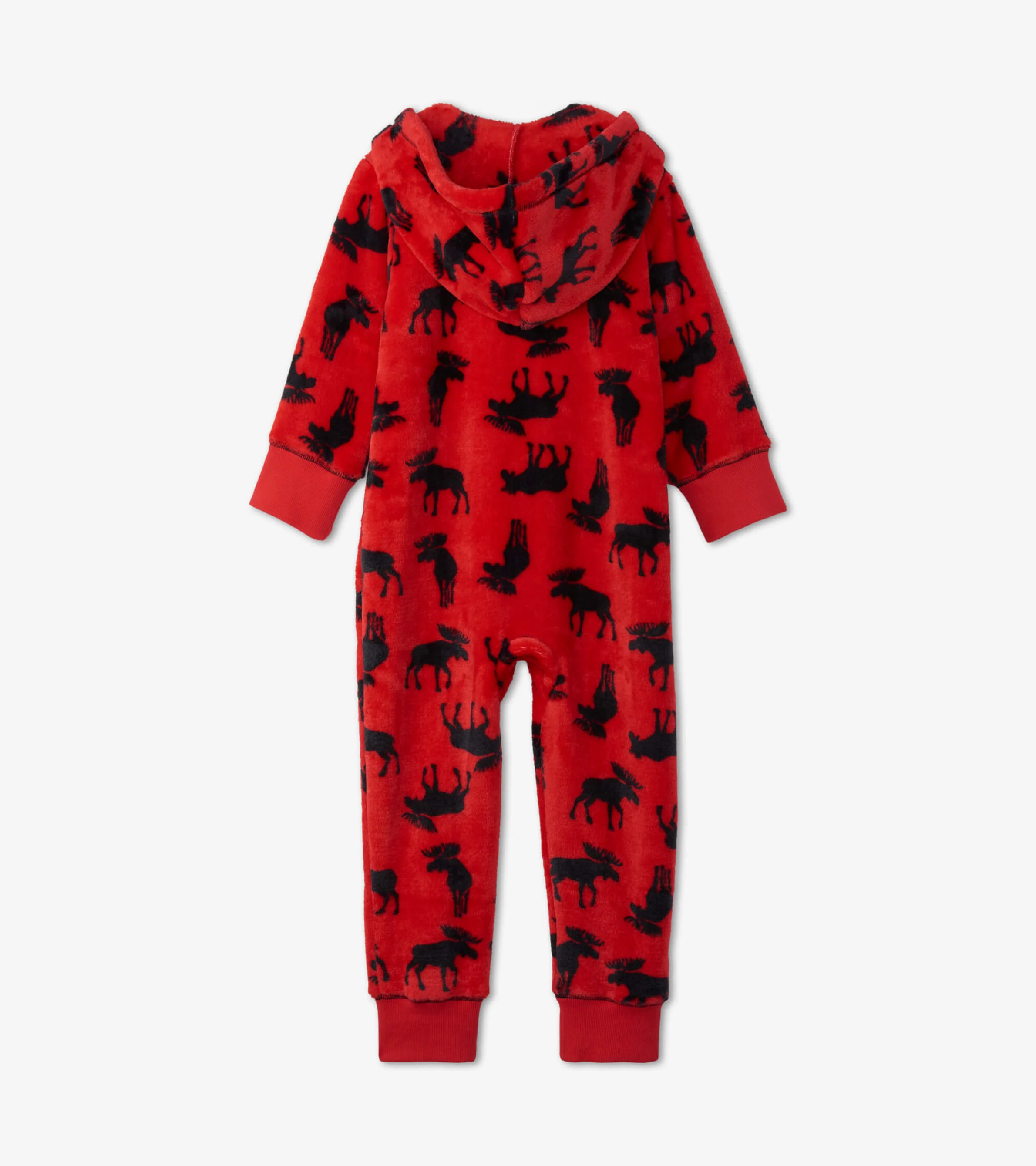 Kids Moose on Red Hooded Fleece Jumpsuit - Image 2