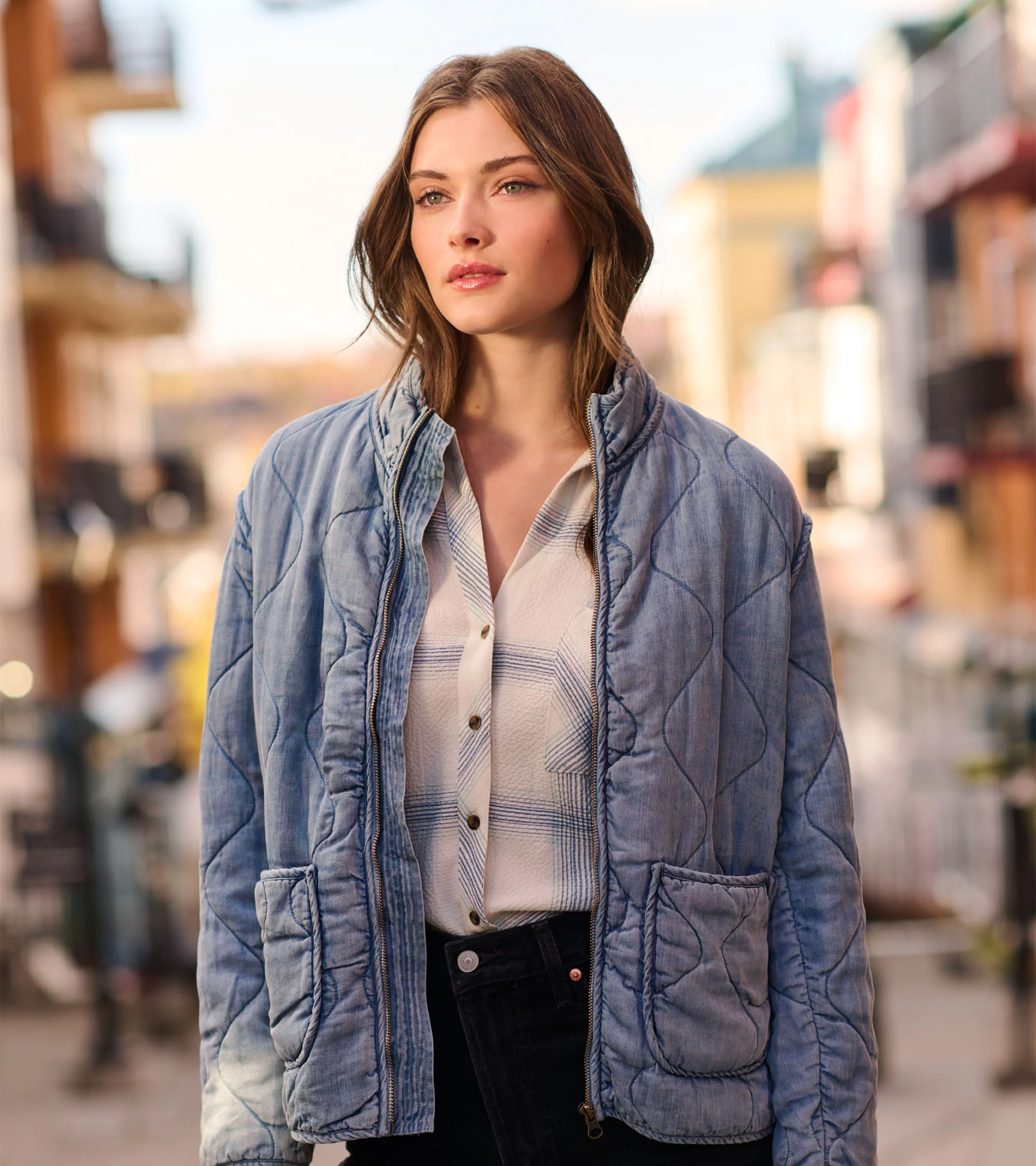 Quilted Tencel Jacket - Washed Blue - Image 3