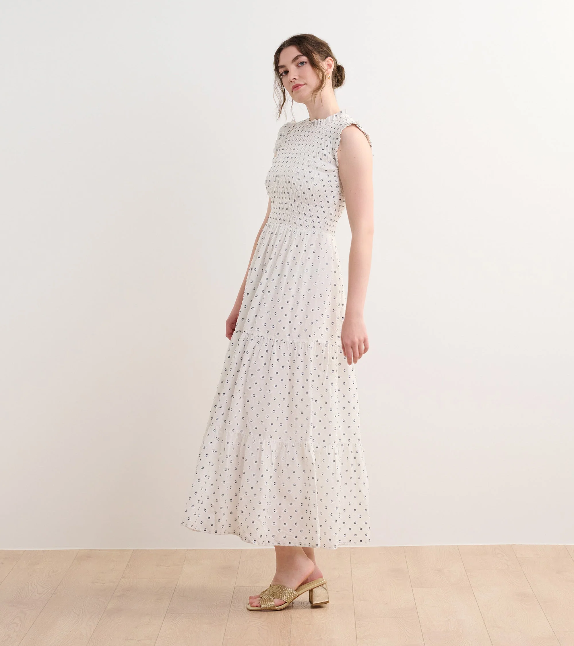 Smocked Maxi Dress - Navy Spots - Image 2