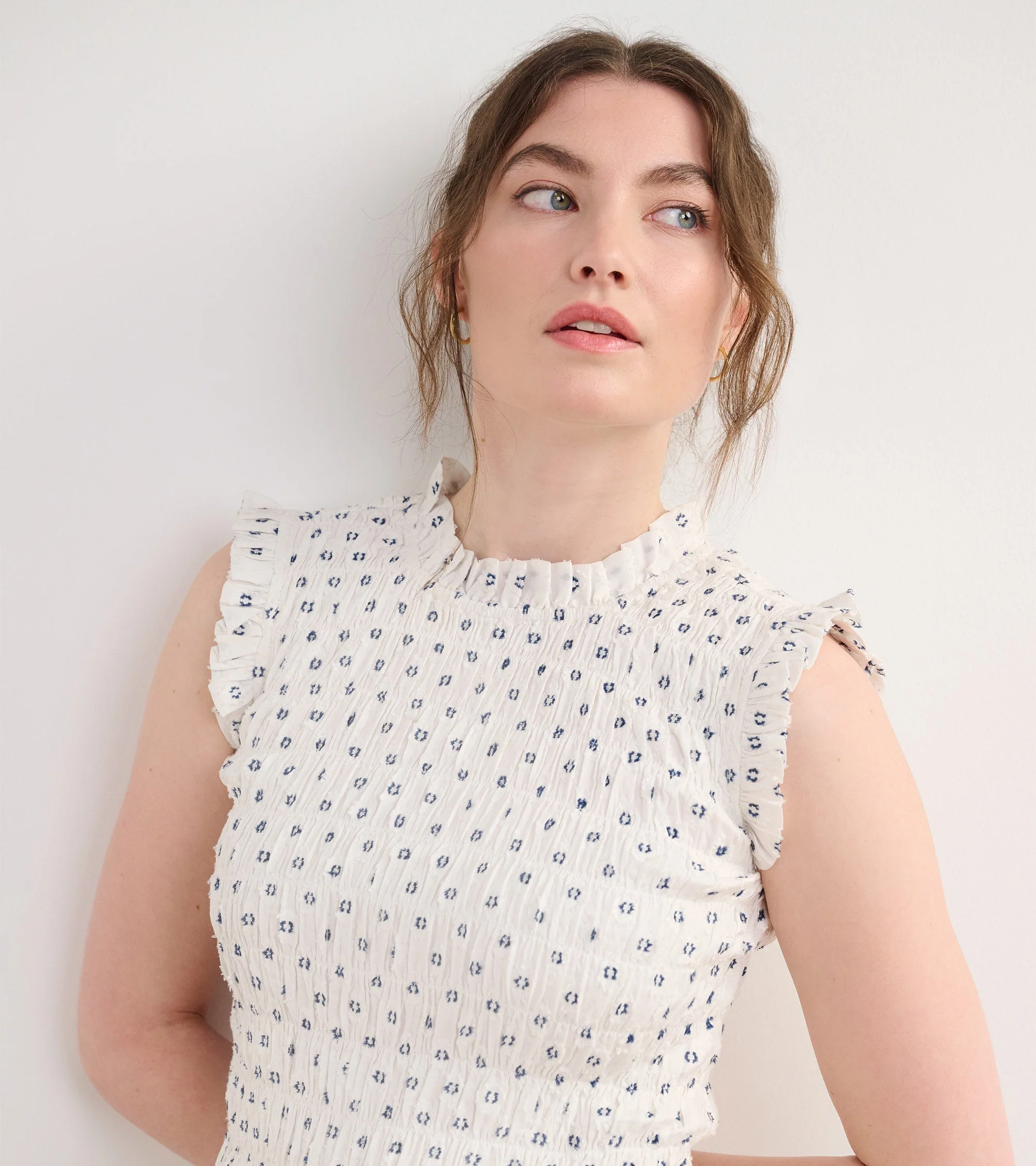 Smocked Maxi Dress - Navy Spots - Image 3