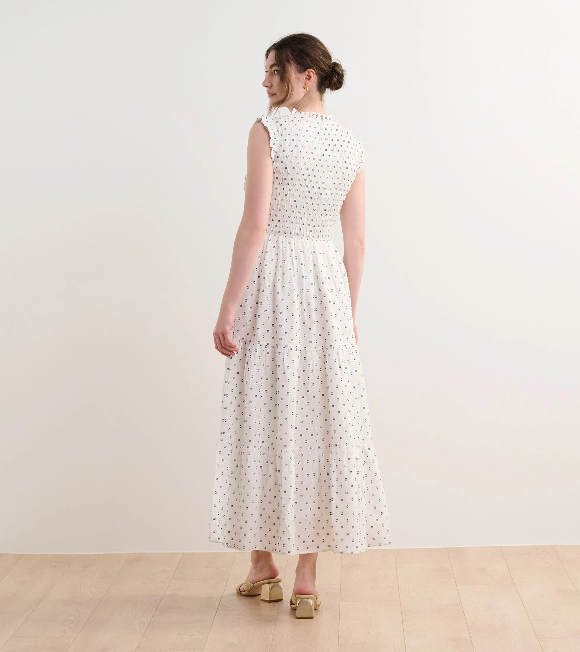 Smocked Maxi Dress - Navy Spots - Image 4
