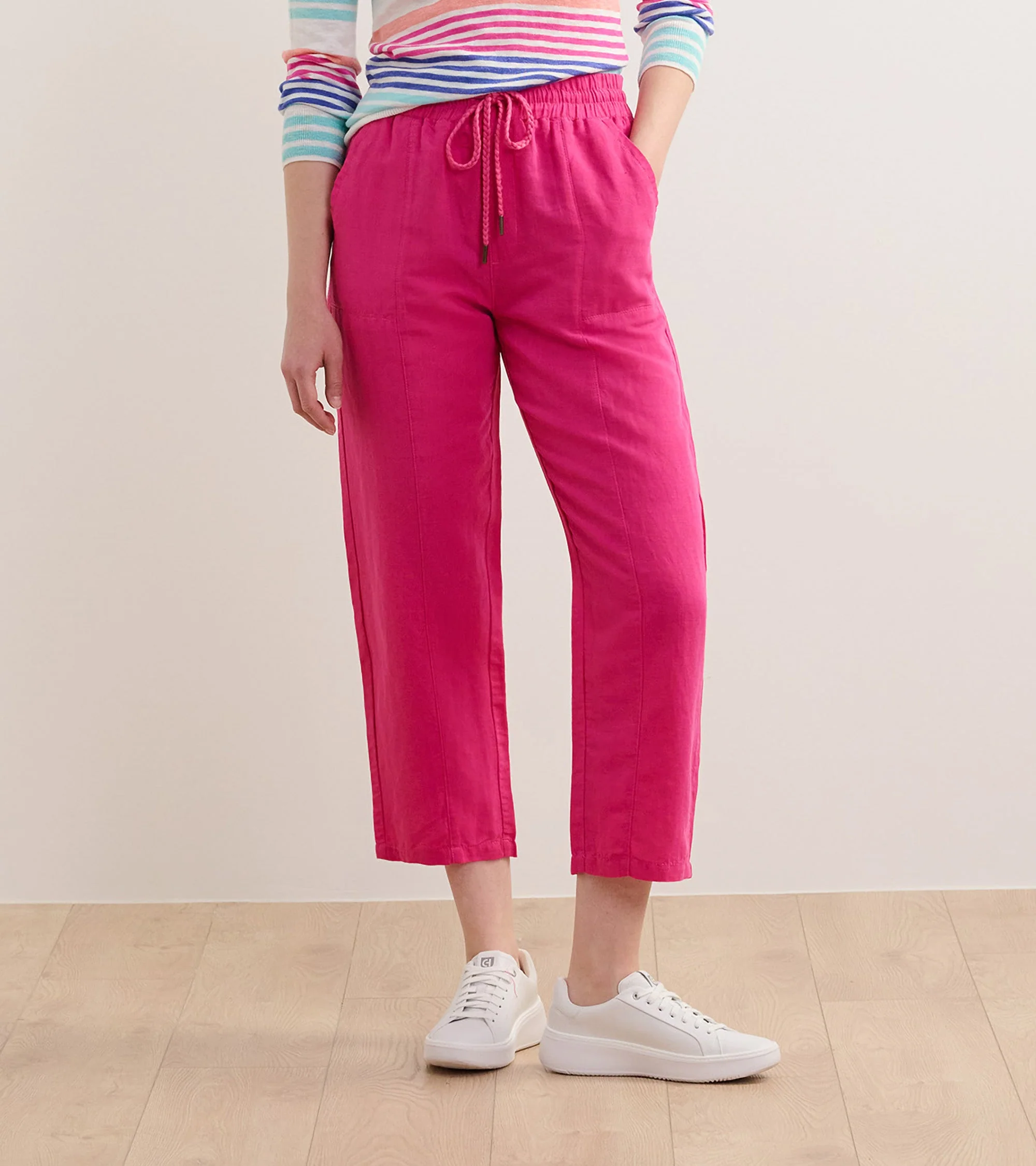 Straight Leg Linen Pants - Fuchsia
