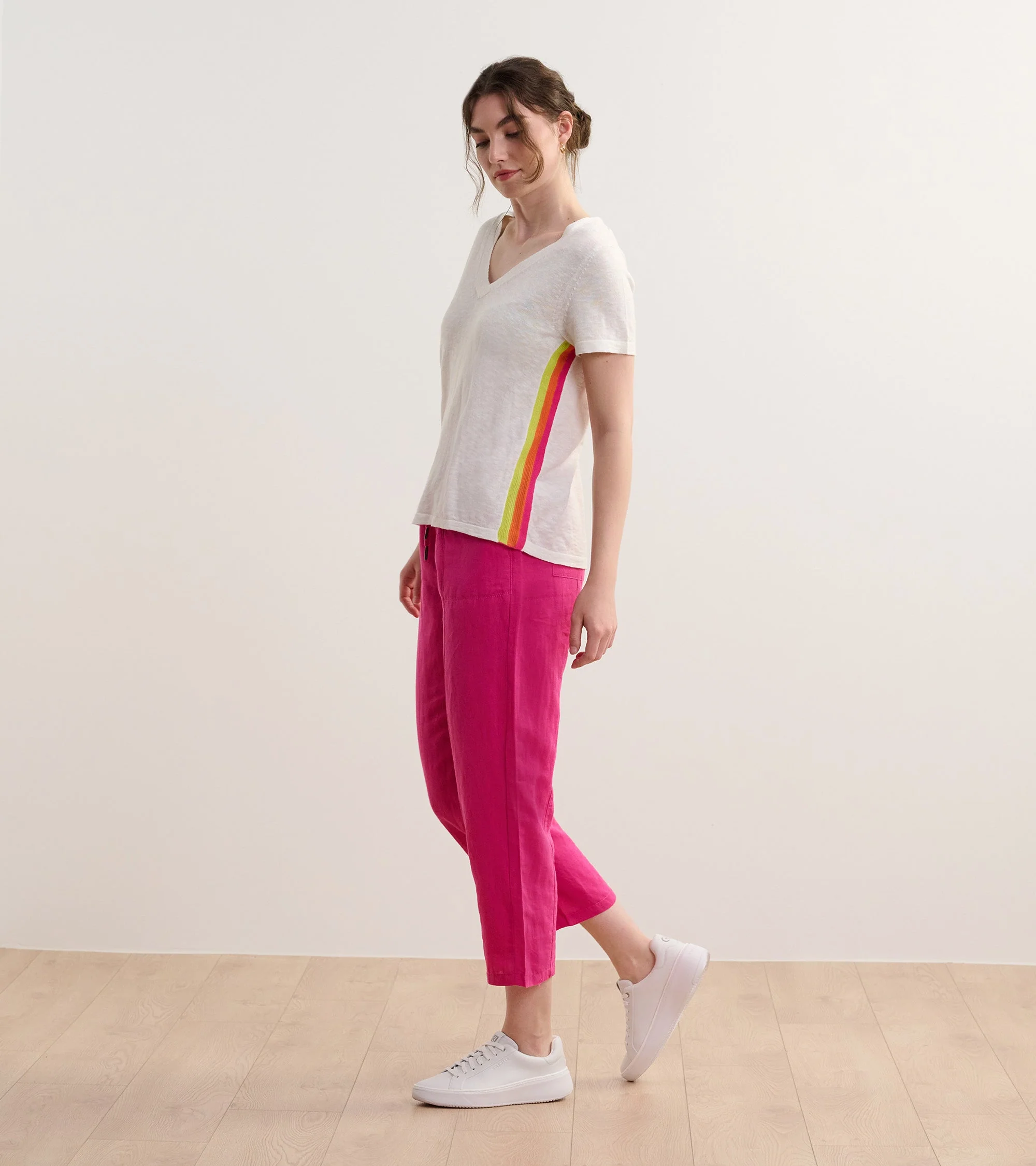 Straight Leg Linen Pants - Fuchsia - Image 4