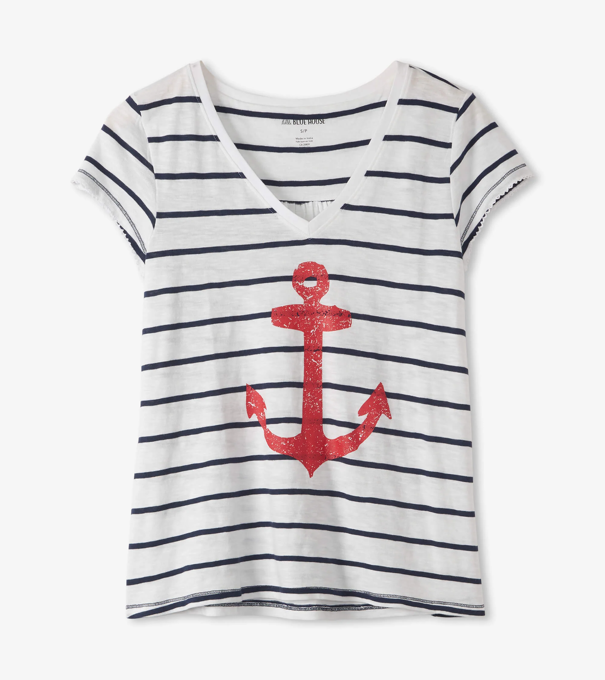 Striped Anchor Women's V-Neck Tee - Image 2