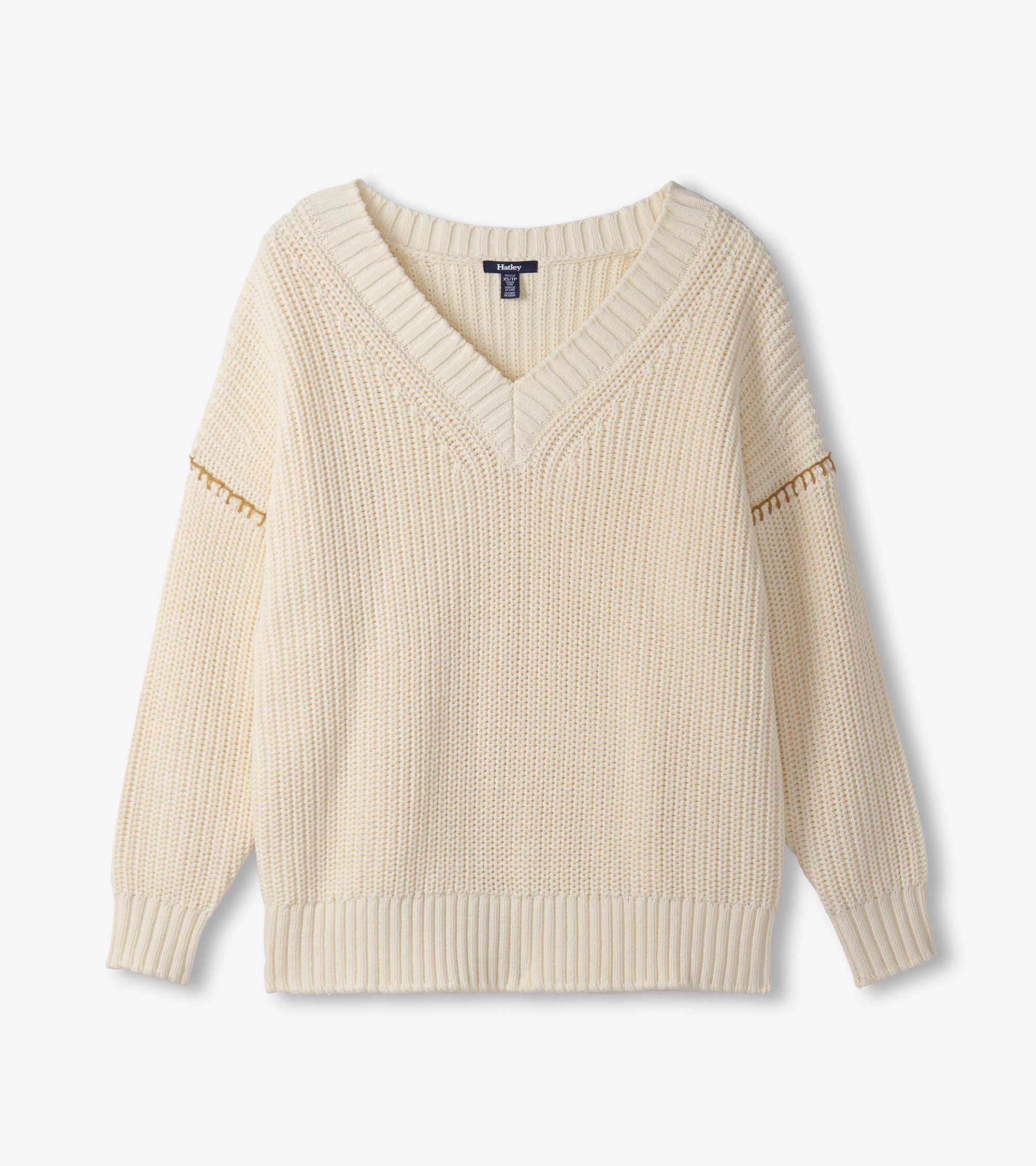 V-Neck Slouchy Sweater - Cream - Image 2