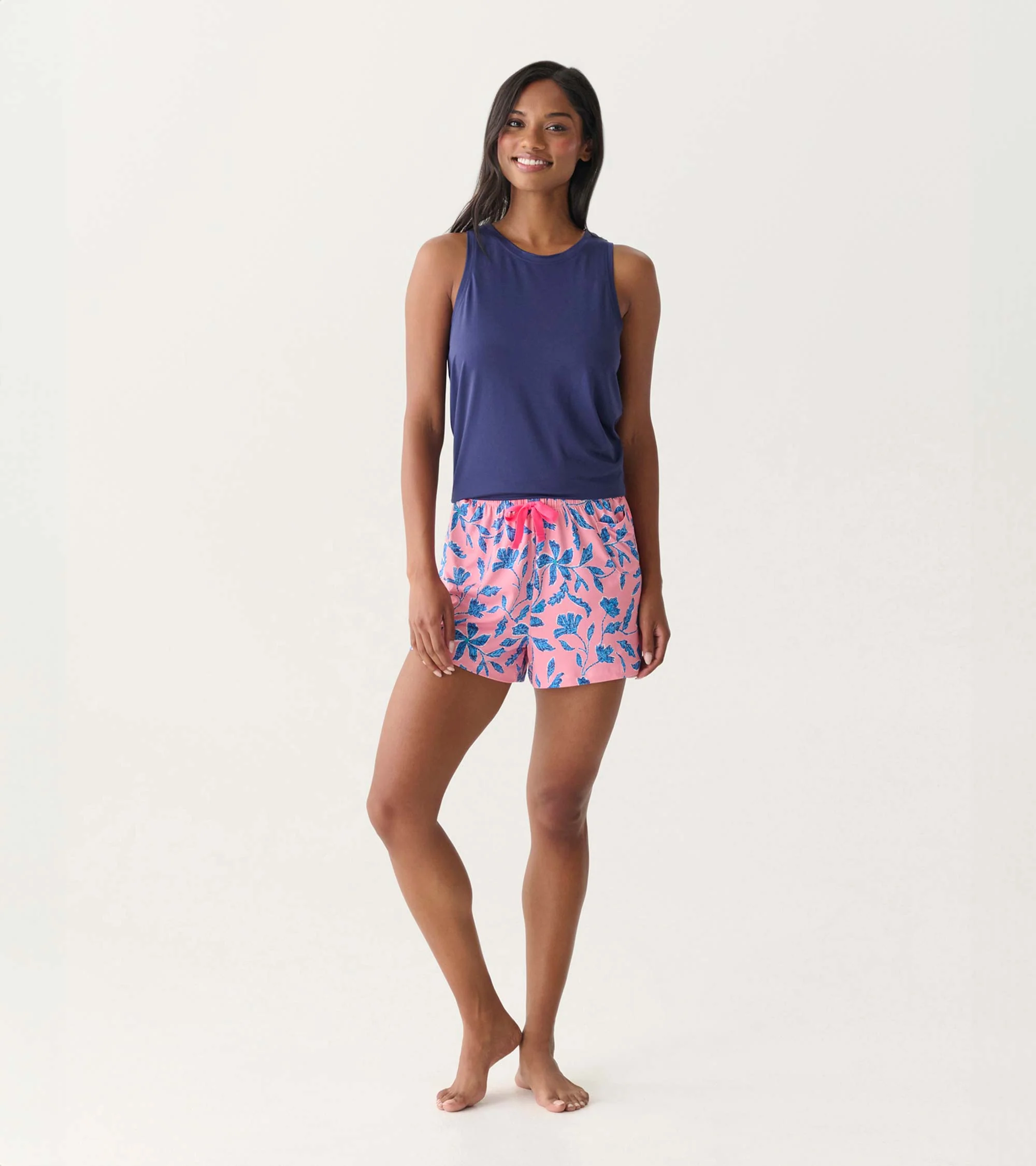 Women's Pink Batik Flowers Polyknit Pajama Shorts - Image 3